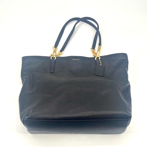 NWT Black pebbled leather Coach Tote gold hardware - Picture 1 of 16